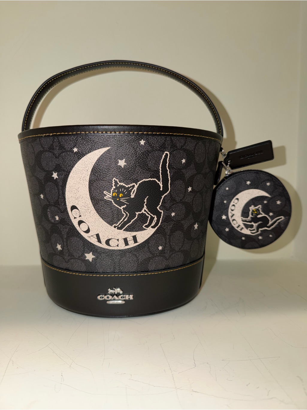 Coach Black Cat Moon Bucket Bag With Coin Pouch